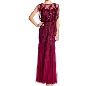 Aidan Mattox Cap Sleeve Embellished Blouson Gown